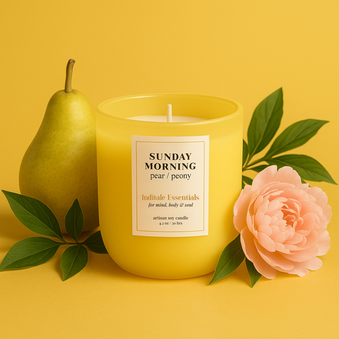 Sunday Morning - Pear & Peony Scented Soy Candle By Inditale